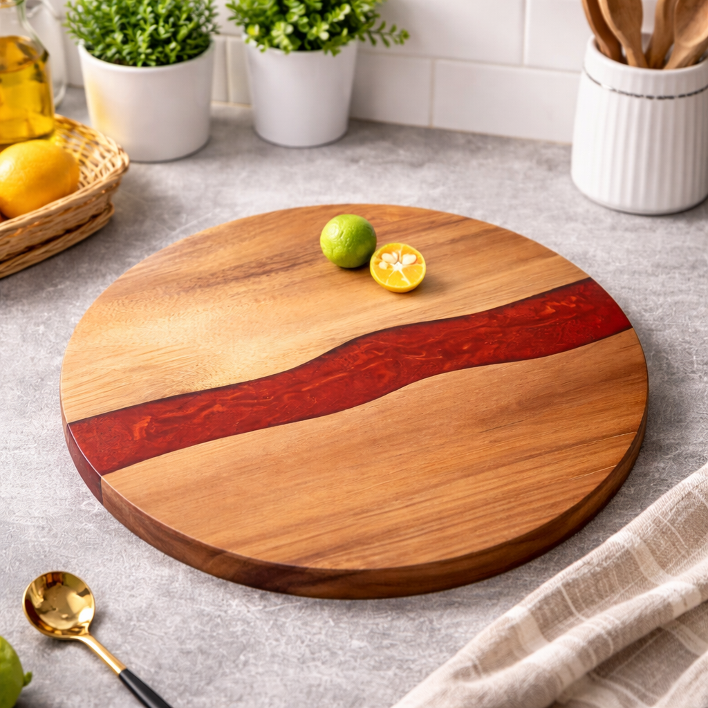 Tagliere rotondo in legno e resina - 25 cm