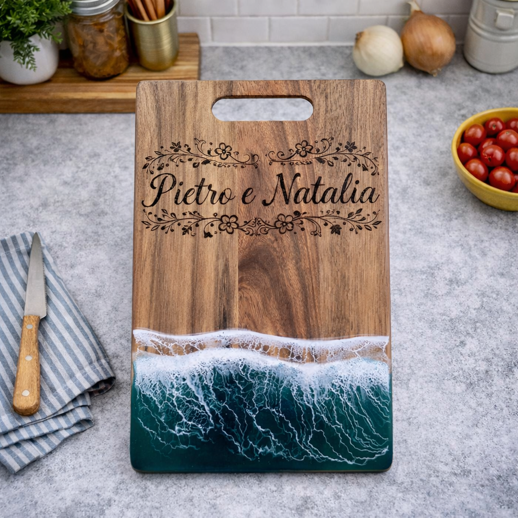 Tagliere con manico In Legno e Resina - 38.5cm * 25 cm