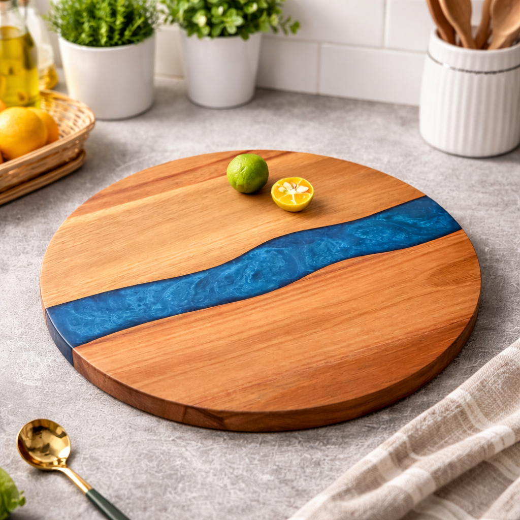 Tagliere rotondo in legno e resina - 25 cm
