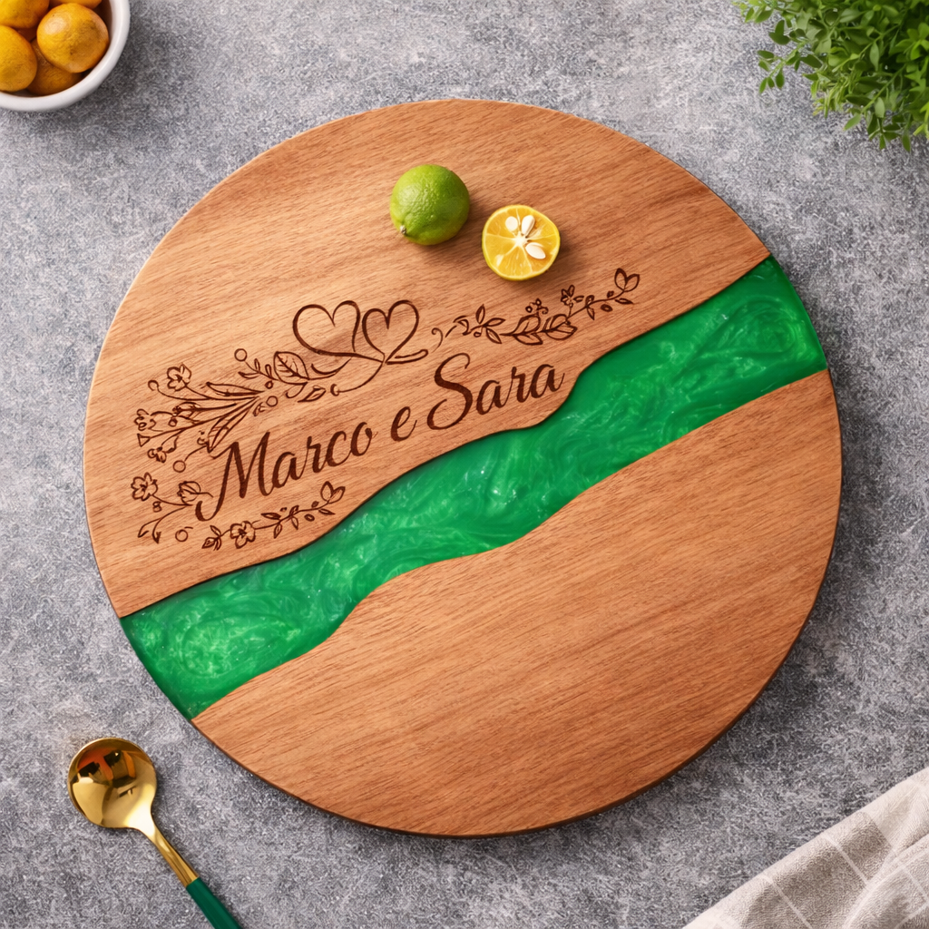 Tagliere rotondo in legno e resina - 25 cm